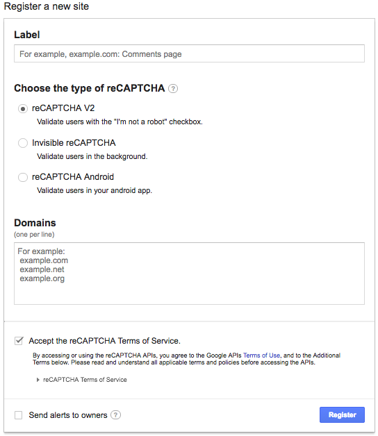 Página inicial API ReCaptcha do Google