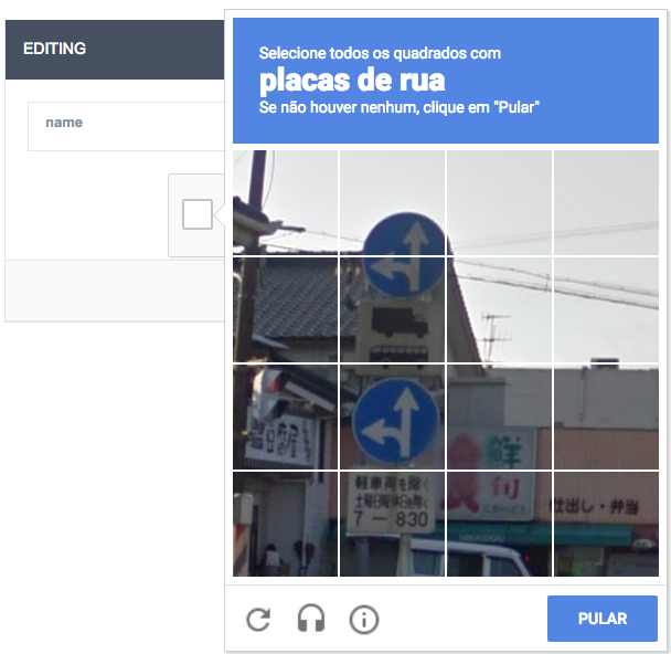 Tipo do reCAPTCHA Imagem