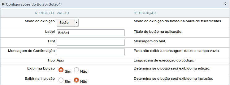 Configuração do modo de exibição do tipo Botão do botão Ajax.