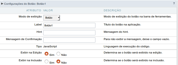 Configuração do modo de exibição do tipo Botão do botão JavaScript.