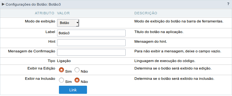 Configuração do modo de exibição do tipo botão do botão de Ligação.