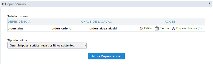 Configurando as regras da dependência.