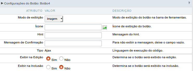 Configuração do modo de exibição do tipo Imagem do botão Ajax.