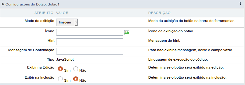 Configuração do modo de exibição do tipo Imagem do botão JavaScript.