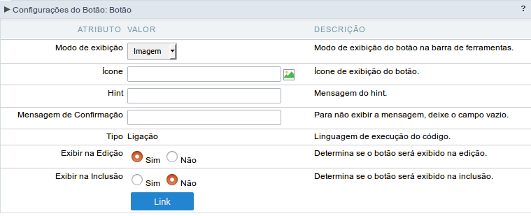Configuração do modo de exibição do tipo Imagem do botão de Ligação.