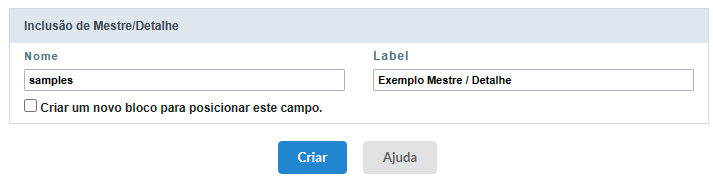 Interface para definir nome e rótulo do link.