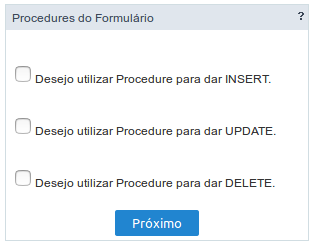 Interface de Stored Procedures para Formulário.