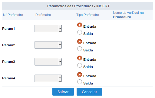 Passagem de valores para os Parâmetros da Stored Procedure.