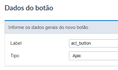 Tela de definição do nome e tipo do botão