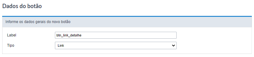 Tela de definição do nome e tipo do botão