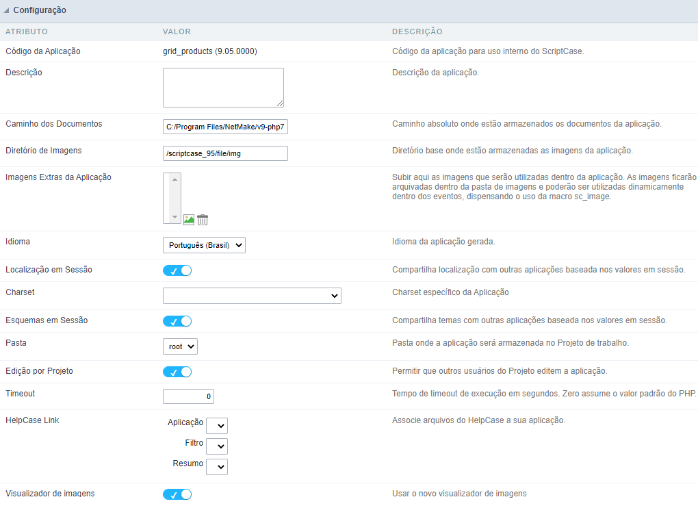 Interface Configuração da aplicação