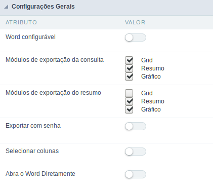 Configurações Gerais de Exportação do Word