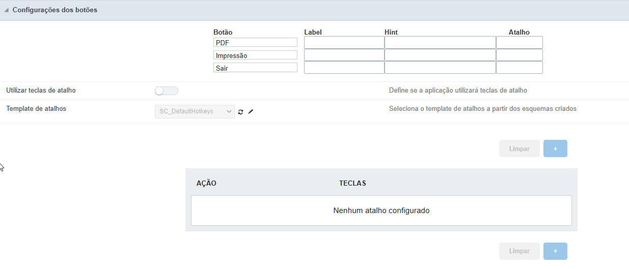 Configuração do label dos botões que serão exibidos no detalhe