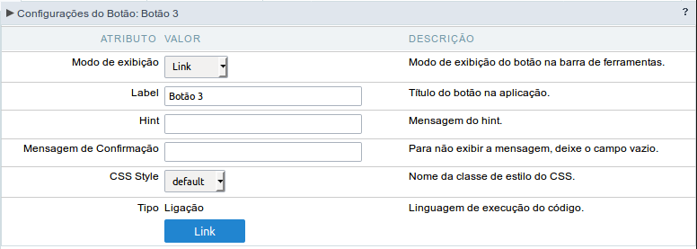 Configuração do modo de exibição do tipo Link do botão de Ligação.