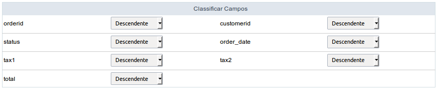 Configuração da classificação de campos da ordenação.