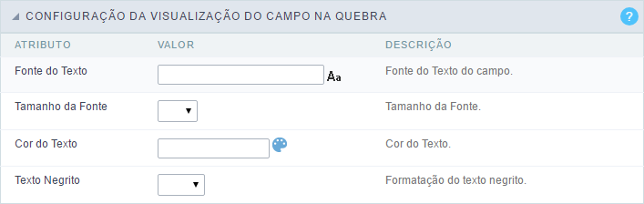 Interface Configuração da Visualização(campo)