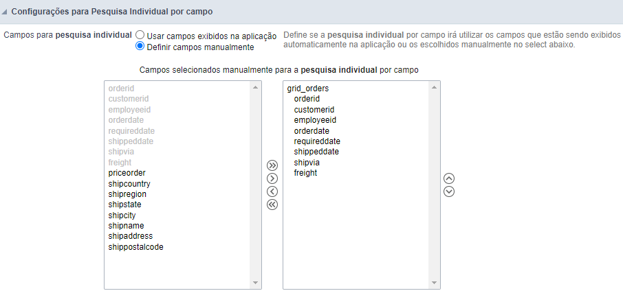 Campos do Quicksearch estendido