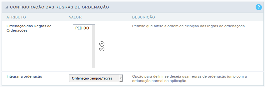 Configuração das regras de ordenação