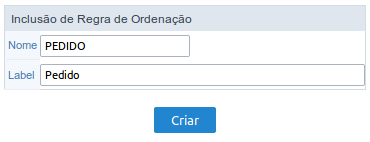 Interface Inclusão de Regra de Ordenação