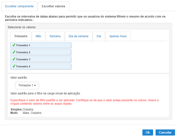 Configurações do campo data - Período Sazonal