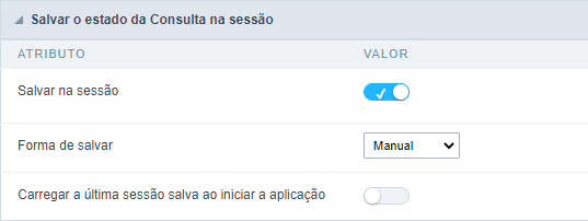 Opções referentes ao salvar grid na sessão