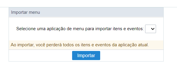 Interface importação de menu