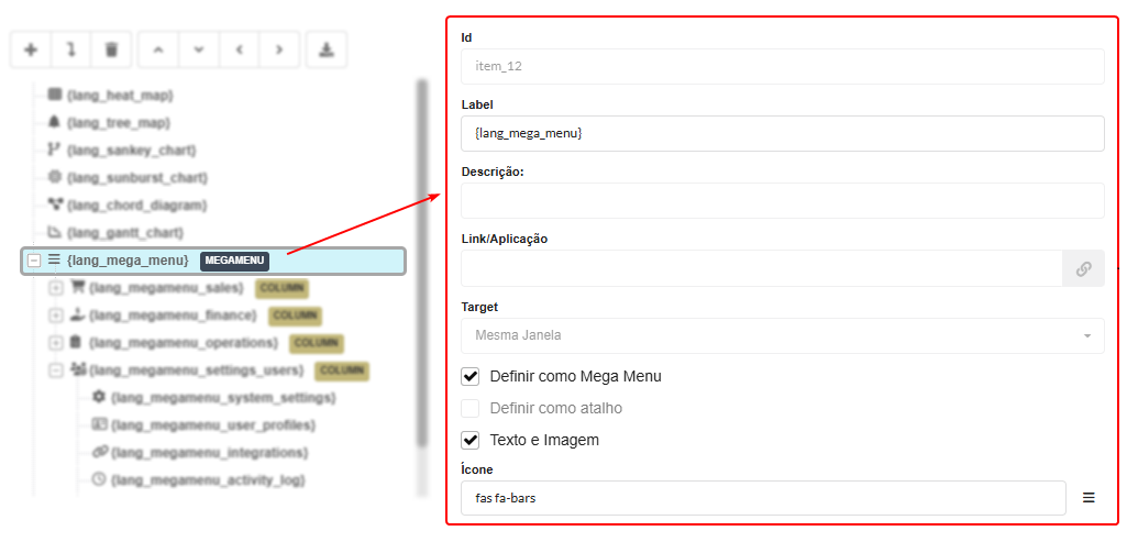 Interface Configuração do Menu.