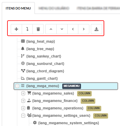 Interface Configuração do Menu.
