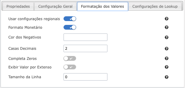 Formatação dos Valores dos campos moeda