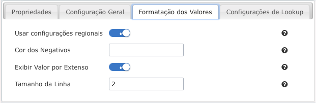 Formatação dos Valores dos campos número