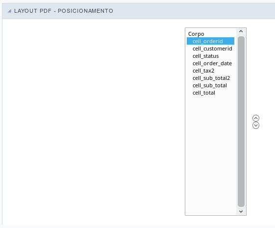 Interface de configuração do posicionamento dos campos do PDF.