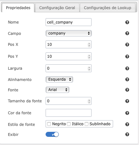 Configuração das propriedades do campo