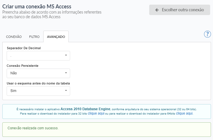 Configurações avançadas do Access