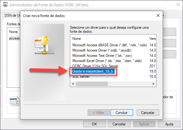 Selecionando Driver ODBC