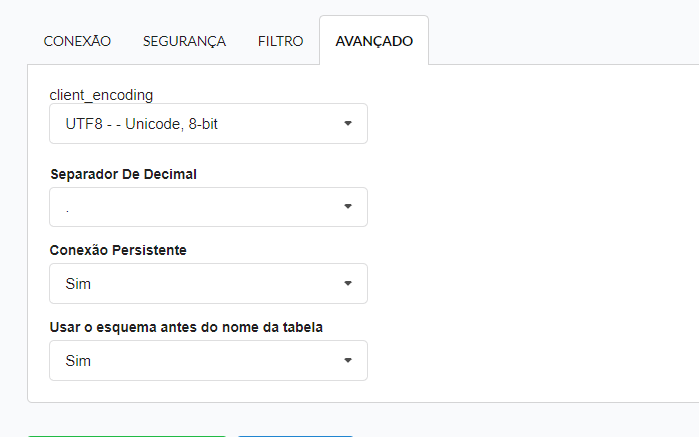 Configuração avançada de conexão de banco de dados