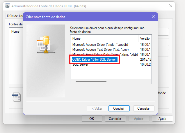 Selecionando Driver ODBC