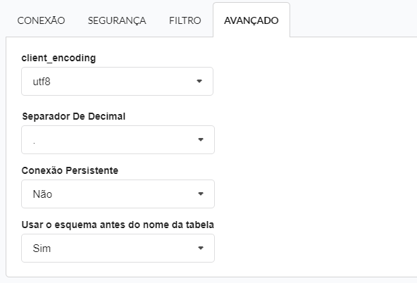 Configuração avançada da conexão do banco de dados 