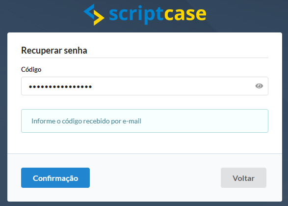 Tela de informação do código de validação