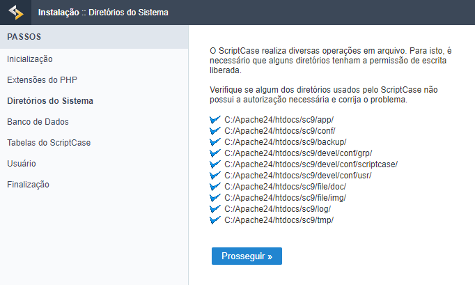 Tela de exibição dos diretórios do sistema