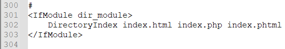 Configuração dos arquivos index a serem aceitos