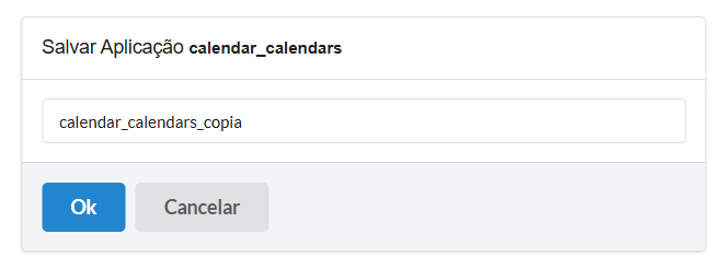 Tela de copiar aplicação, local para definir nome da nova aplicação