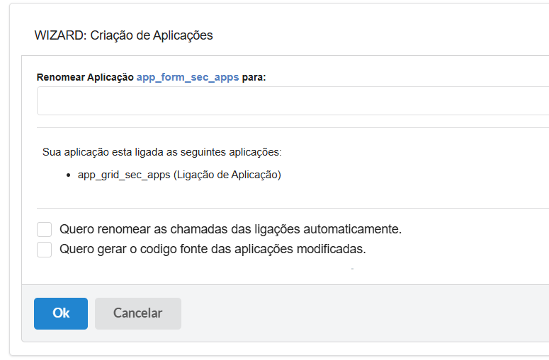 Tela de renomear aplicações