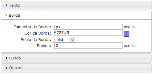 Configurações de borda normal da Label