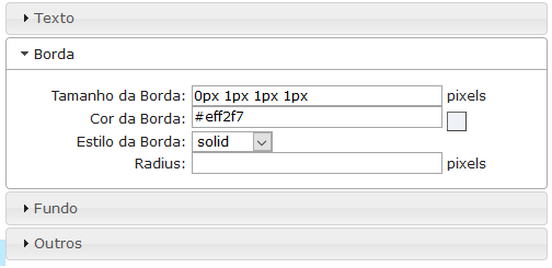 Configurações de borda do label de ferramentas da caixa