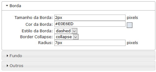 Configurações de Texto do cabeçalho