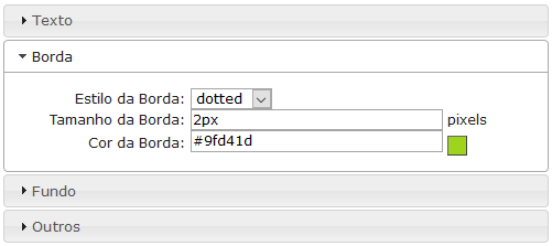 Configurações de borda do cabeçalho