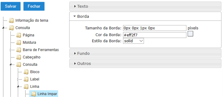 Configurações de borda da Linha impar