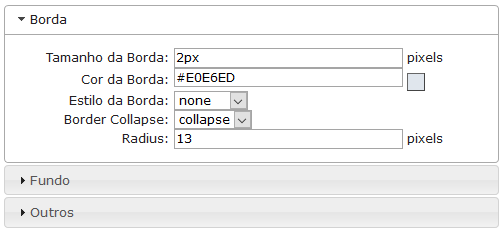 Configurações de borda da tabela