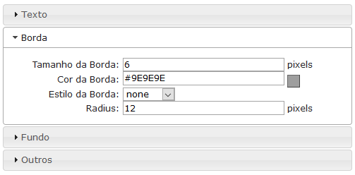 Configurações de borda da navegação selecionada da barra de ferramentas