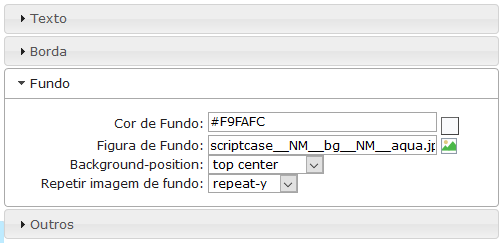 Configurações do fundo da label de ferramentas da caixa